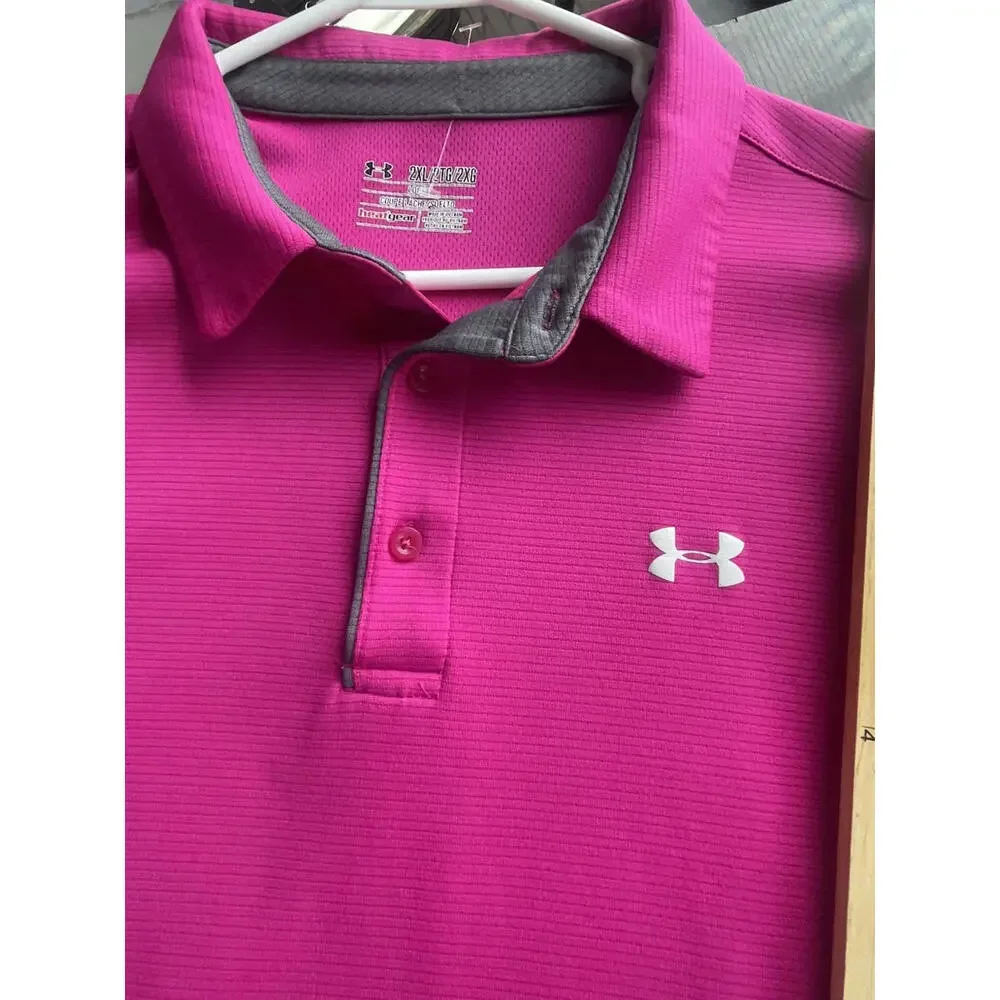 Under Armour Men’s 2XL Pink HeatGear Polo Shirt Loose Fit Y2K Athletic Performan - Picture 4 of 8